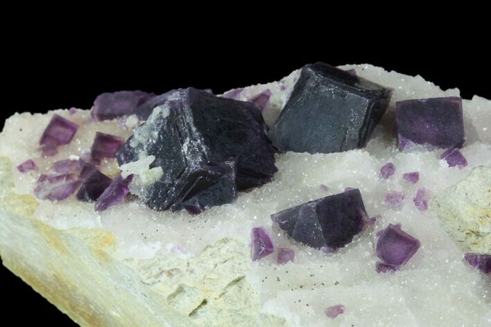 Dark Purple Cubic Fluorite on Quartz - China #94315